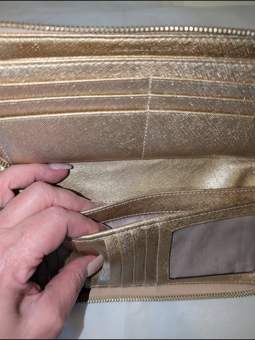 Michael Kors Jet Set Metallic Gold Saffiano Leather Zip Wallet‎ Wristlet luxury